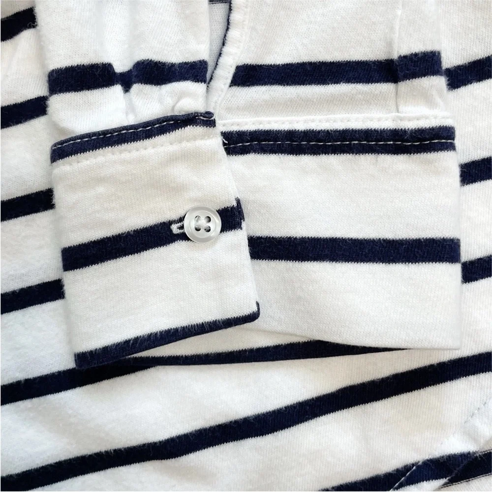 Zara Navy Blue White Breton Striped Long Sleeve Boatneck Top Women’s Size Medium - Picture 6 of 8